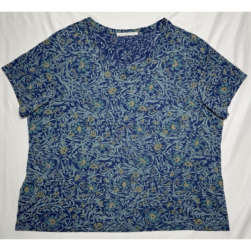 Peruvian Connection Blue Floral Scroll Print 100% Pima Cotton Tee Top Size XXL